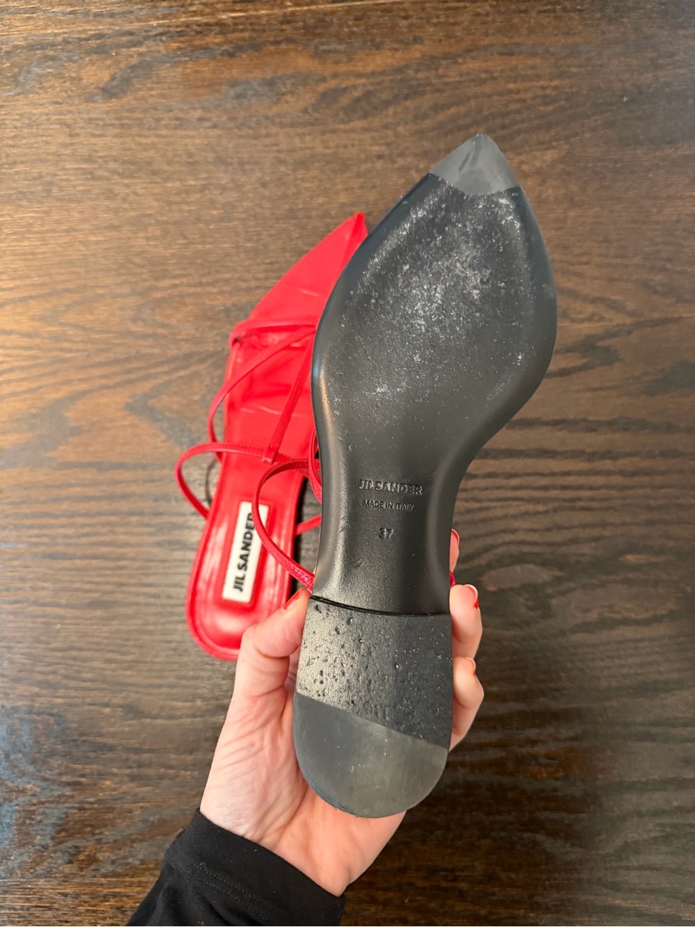 Jil Sander Red Pointed-Toe Strappy Leather Mules - Picture 3 of 3